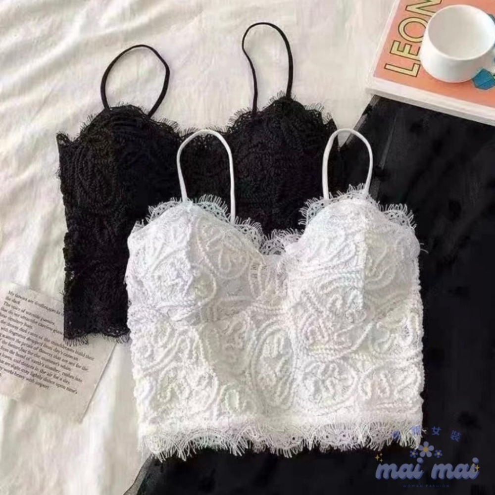 【買買女裝】台灣現貨🚚 性感蕾絲背心 抹胸含胸墊 小可愛 外穿打底內衣 刺繡蕾絲吊帶背心【B805#】-細節圖7