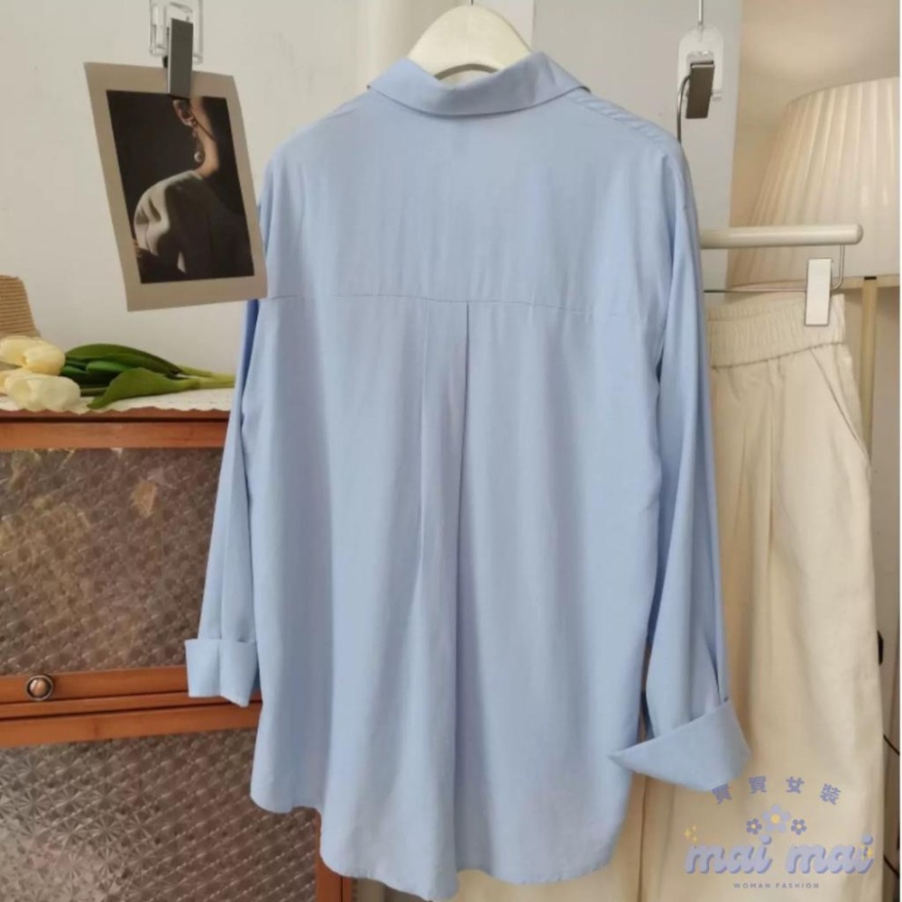 【買買女裝】台灣現貨 素色OVERSIZE落肩襯衫 外套 罩衫 長版襯衫 長袖襯衫 薄外套 寬鬆上衣【S006#】-細節圖3