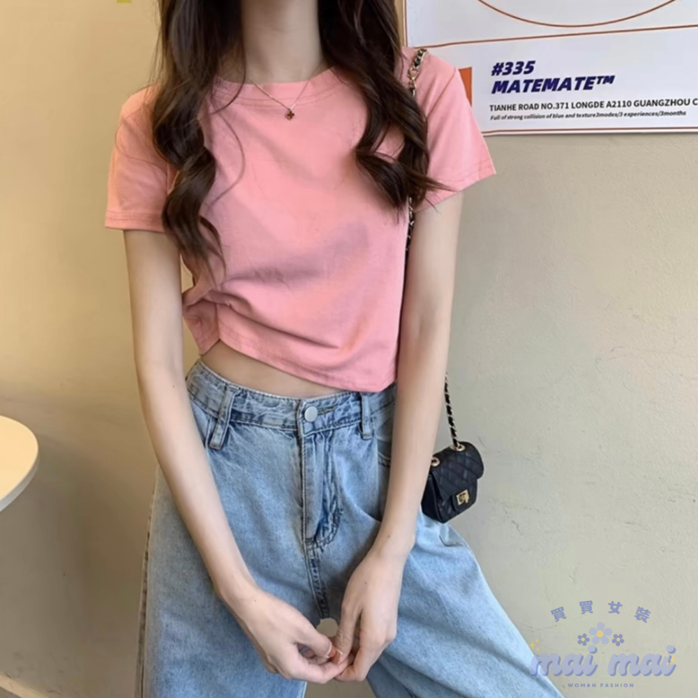 【買買女裝】台灣現貨 短袖上衣 短版上衣 素色短袖上衣 女裝t恤 短袖 T恤  多色短袖 基本款短袖 素T【ST010#-規格圖5