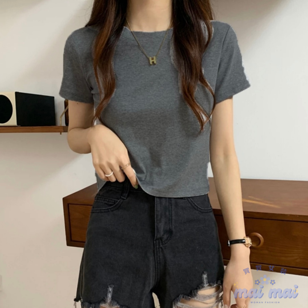 【買買女裝】台灣現貨 短袖上衣 短版上衣 素色短袖上衣 女裝t恤 短袖 T恤  多色短袖 基本款短袖 素T【ST010#-規格圖5