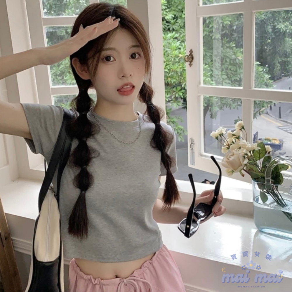 【買買女裝】台灣現貨 短袖上衣 短版上衣 素色短袖上衣 女裝t恤 短袖 T恤  多色短袖 基本款短袖 素T【ST010#-規格圖5