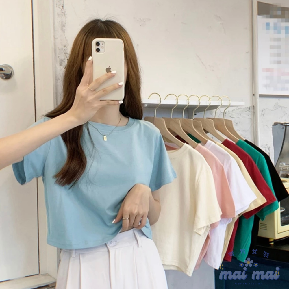 【買買女裝】台灣現貨 短袖上衣 短版上衣 素色短袖上衣 女裝t恤 短袖 T恤  多色短袖 基本款短袖 素T【ST010#-規格圖5