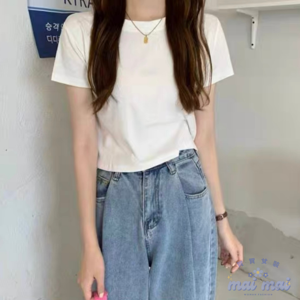 【買買女裝】台灣現貨 短袖上衣 短版上衣 素色短袖上衣 女裝t恤 短袖 T恤  多色短袖 基本款短袖 素T【ST010#-規格圖5