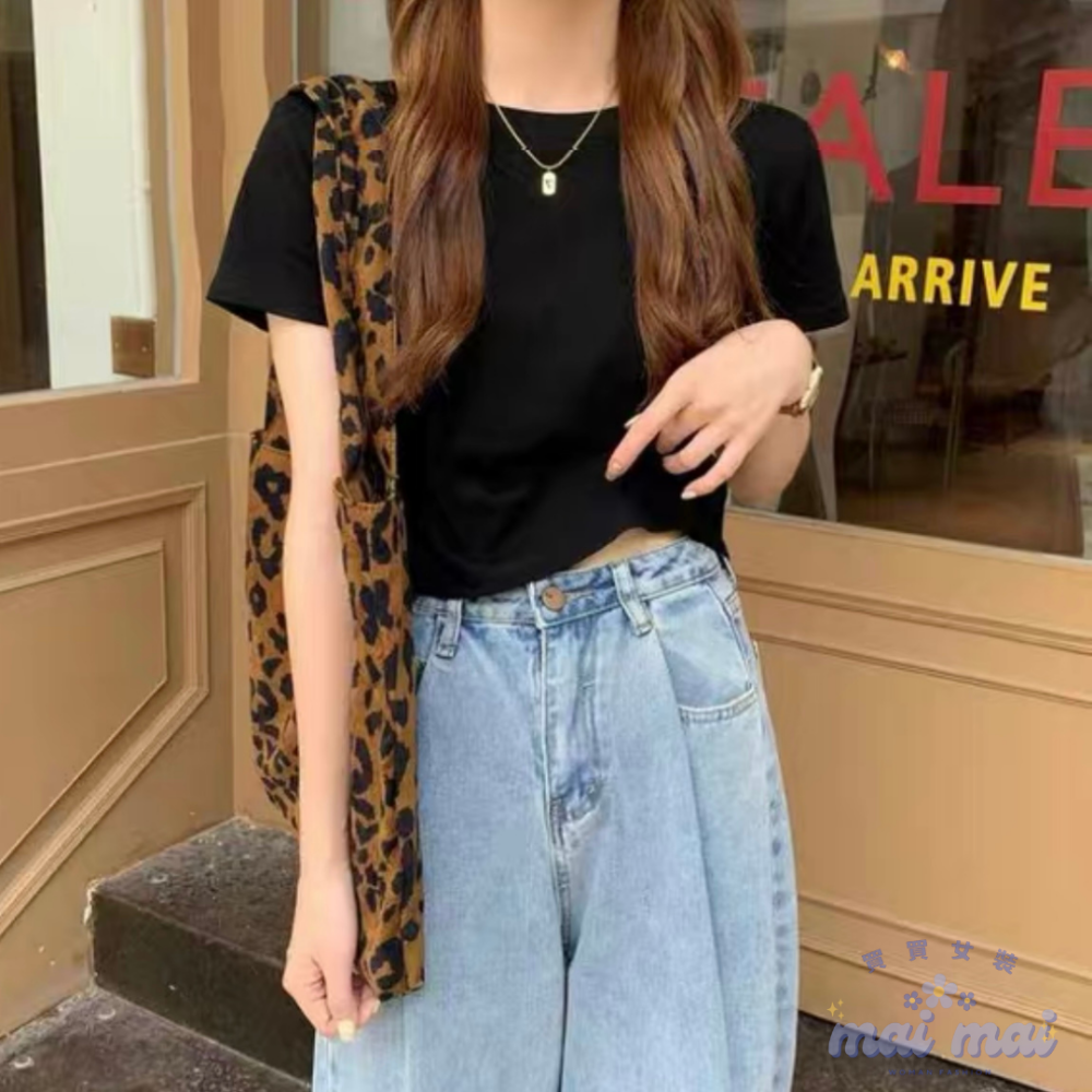 【買買女裝】台灣現貨 短袖上衣 短版上衣 素色短袖上衣 女裝t恤 短袖 T恤  多色短袖 基本款短袖 素T【ST010#-規格圖5