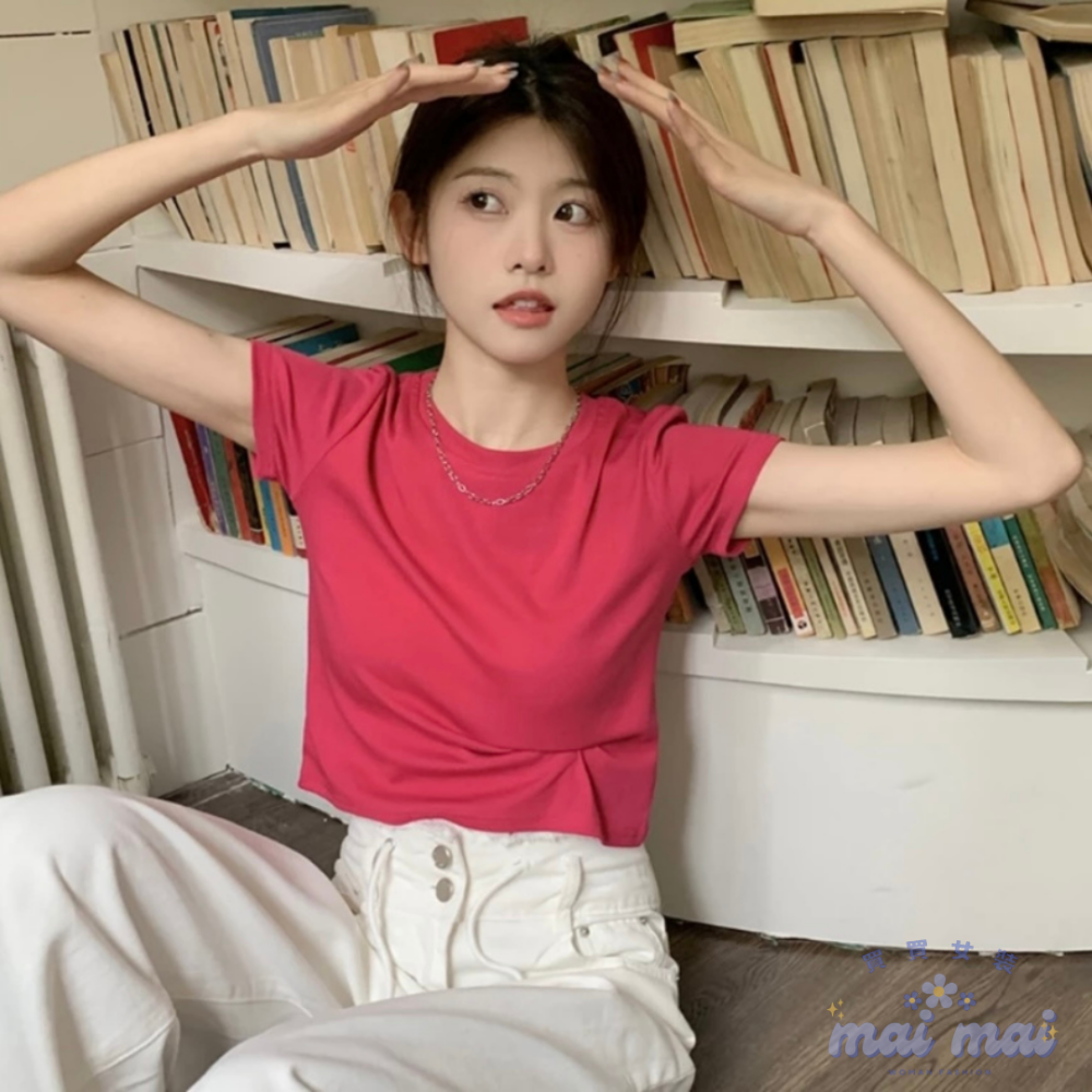 【買買女裝】台灣現貨 短袖上衣 短版上衣 素色短袖上衣 女裝t恤 短袖 T恤  多色短袖 基本款短袖 素T【ST010#-規格圖5