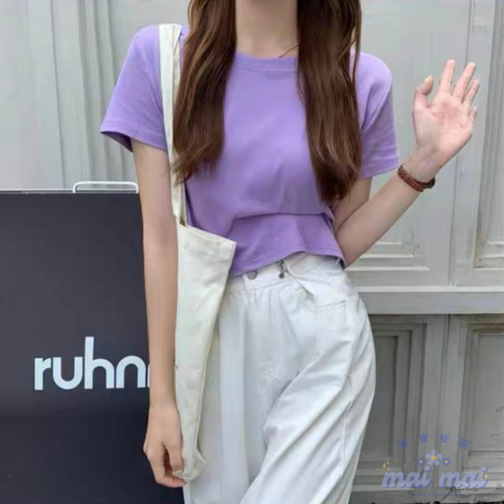 【買買女裝】台灣現貨 短袖上衣 短版上衣 素色短袖上衣 女裝t恤 短袖 T恤  多色短袖 基本款短袖 素T【ST010#-規格圖5