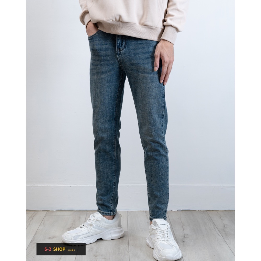 【S2店】很好穿 沒有破 值得有 必備藍色 窄管牛仔彈力長褲-細節圖4