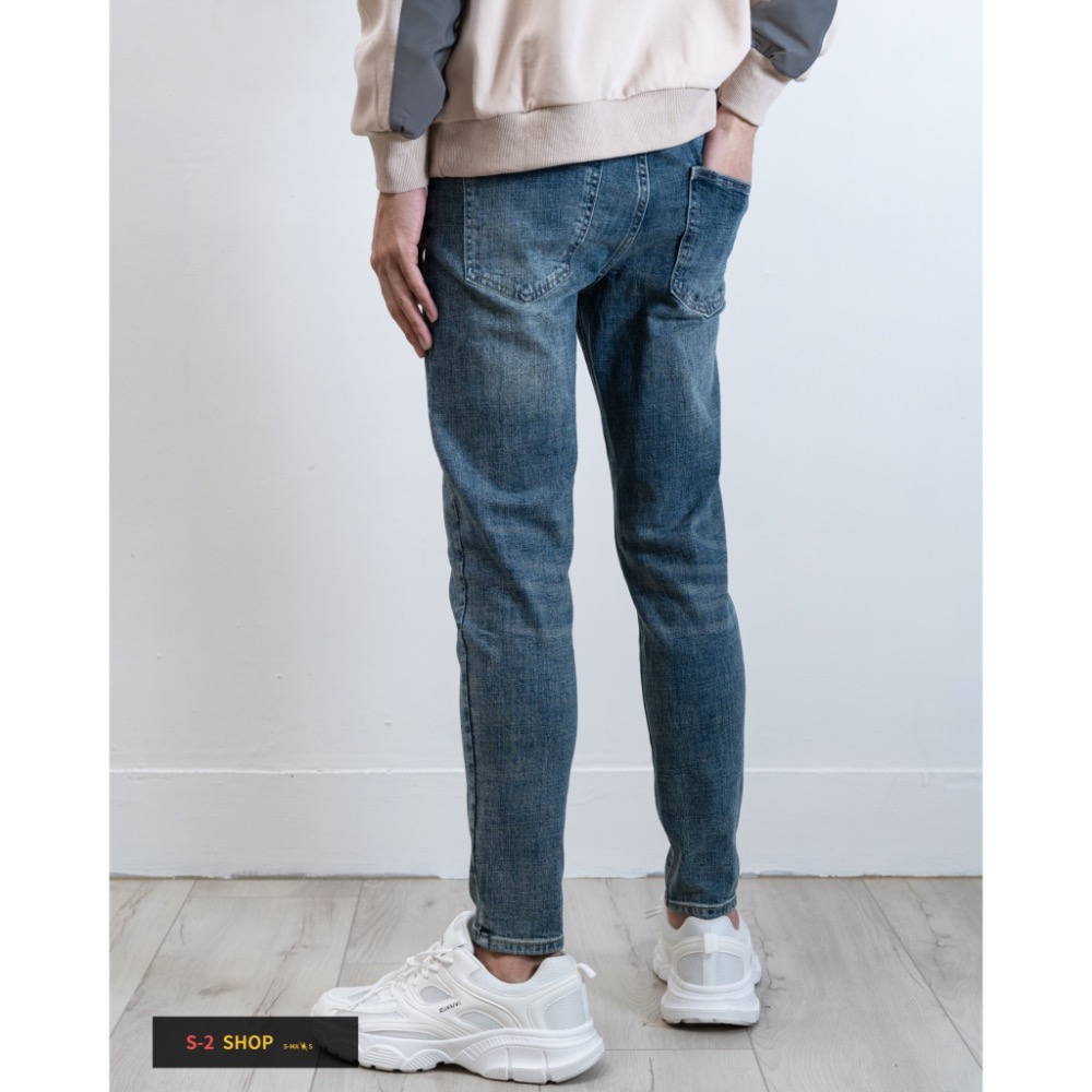 【S2店】很好穿 沒有破 值得有 必備藍色 窄管牛仔彈力長褲-細節圖5