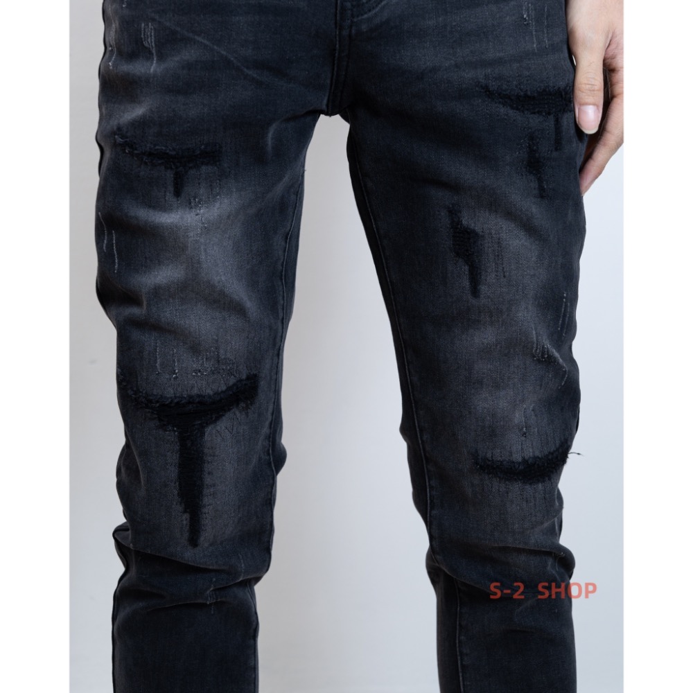 【S2店】帥到掉渣 一定要買 大彈力多重造型補丁 牛仔長褲 水洗黑褲-細節圖3