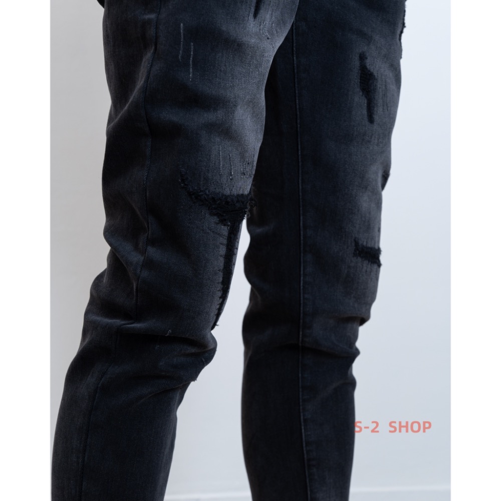 【S2店】帥到掉渣 一定要買 大彈力多重造型補丁 牛仔長褲 水洗黑褲-細節圖8