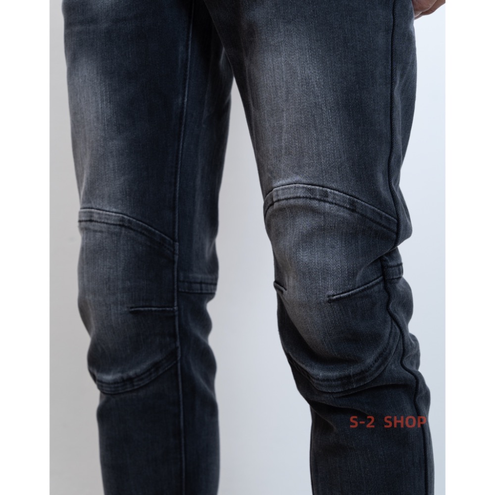 高磅膝蓋立體造型 水洗黑褲立體刷白 彈力牛仔長褲-細節圖2