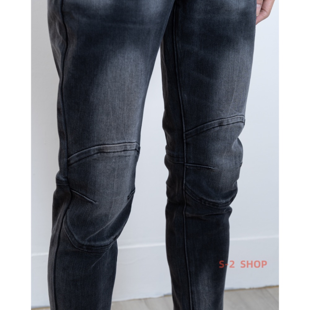 高磅膝蓋立體造型 水洗黑褲立體刷白 彈力牛仔長褲-細節圖8