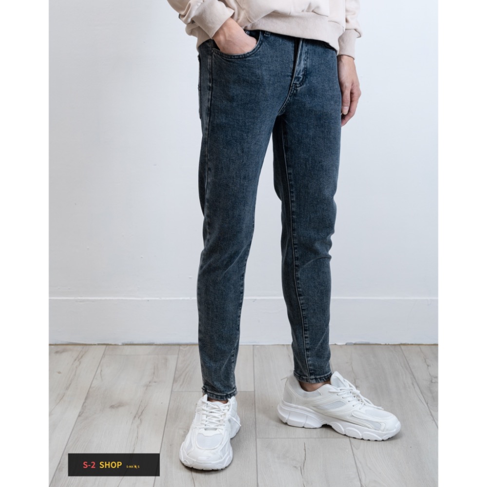 帥慘了 不是黑色的 深藍灰 必備牛仔彈力長褲-細節圖3