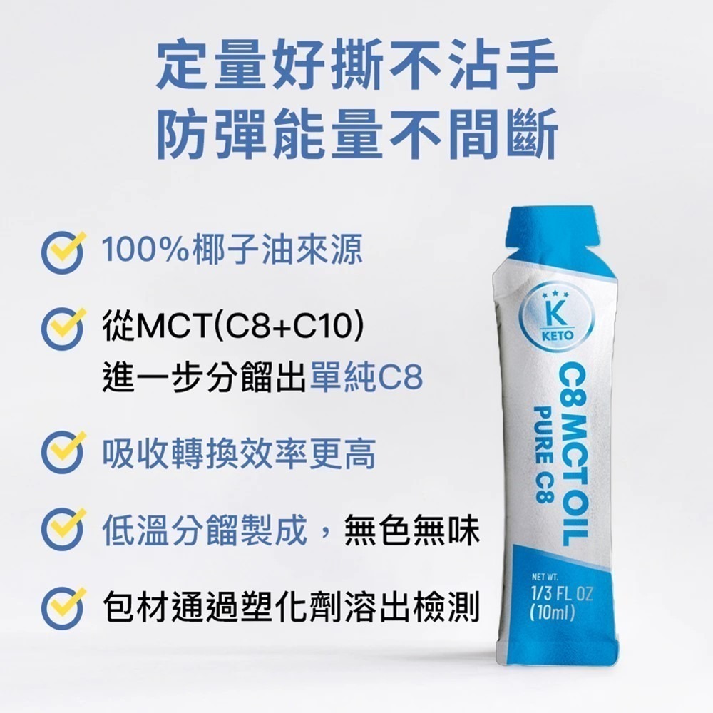 【C8 MCT好撕隨身包】10mlx15包 純C8 辛酸 中鏈三酸甘油酯 高效能量 迅速飽足感 椰子油低溫分餾 食在加分-細節圖3