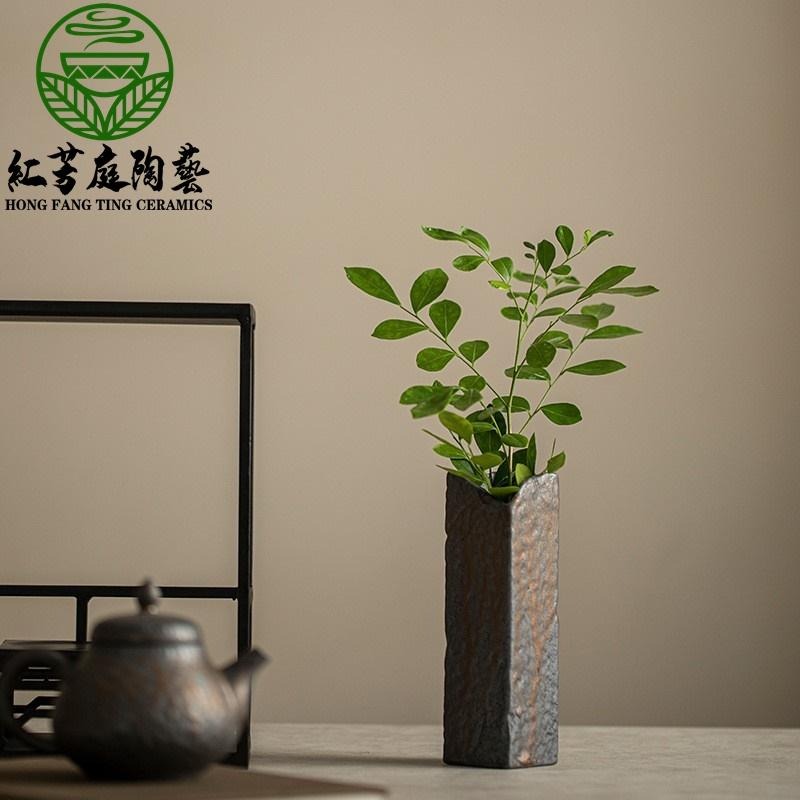 【紅芳庭】鎏金色 石風 花器 日式 插花 花瓶 茶道花器/花插 功夫茶道專用器具 泡茶用具-細節圖3