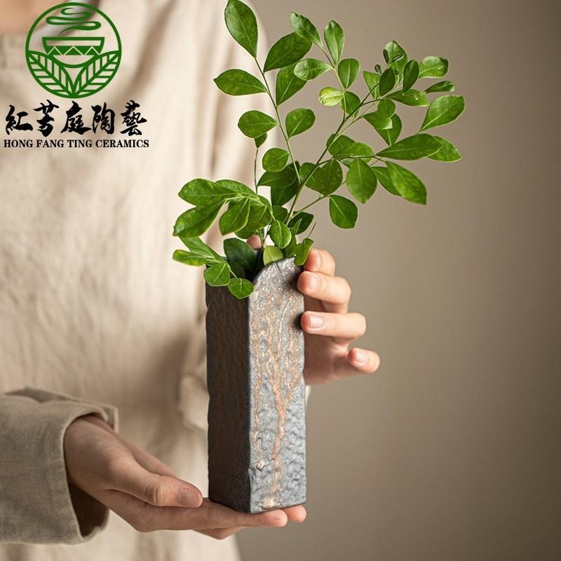 【紅芳庭】鎏金色 石風 花器 日式 插花 花瓶 茶道花器/花插 功夫茶道專用器具 泡茶用具-細節圖7