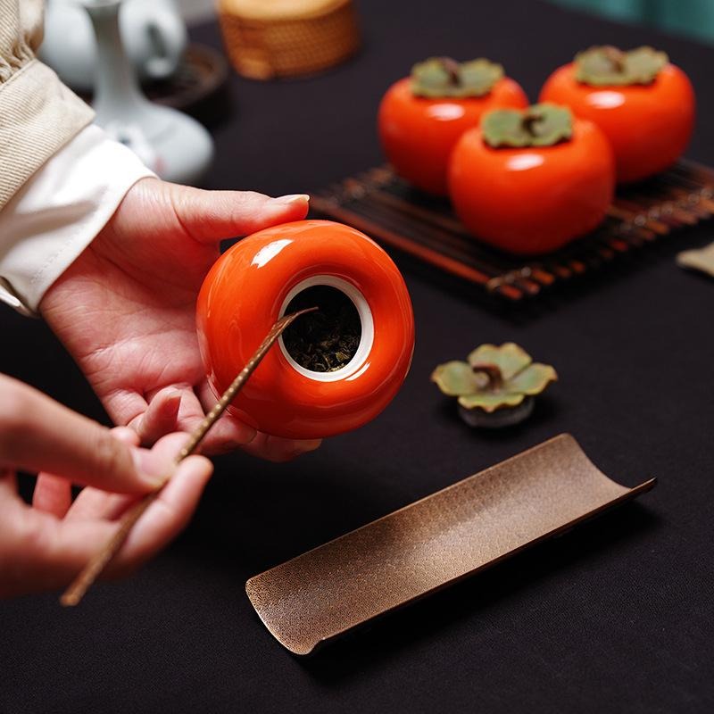 【紅芳庭】柿子茶葉罐 盒裝 事事如意 結婚禮品/公司尾牙 茶具 小茶倉/密封罐 陶瓷茶葉罐 功夫茶道專用器具 泡茶用具-細節圖5