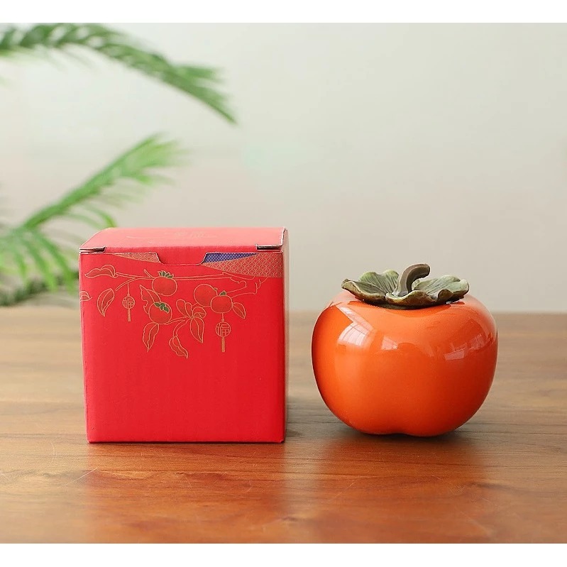 【紅芳庭】柿子茶葉罐 盒裝 事事如意 結婚禮品/公司尾牙 茶具 小茶倉/密封罐 陶瓷茶葉罐 功夫茶道專用器具 泡茶用具-規格圖6