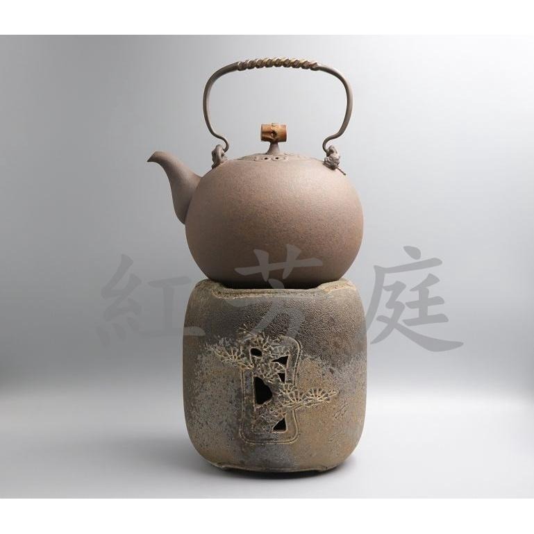 【紅芳庭】台灣柴燒 李志豪老師 松壽陶爐 手拉坏 附酒精燈 煮茶爐 創作品 無釉裸燒 功夫茶道專用泡茶器具 泡茶用具-細節圖2