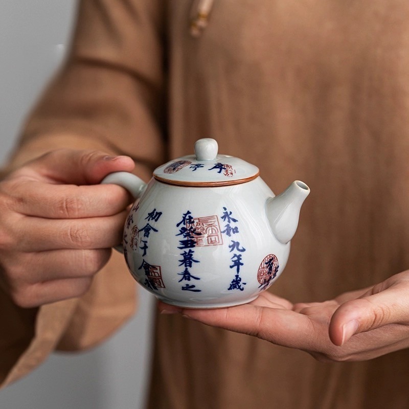 【紅芳庭】 蘭亭序 青花瓷 泡茶壺 陶瓷茶壺 茶具/茶壺 原葉茶 功夫茶道專用泡茶器具 茶具用品-細節圖2