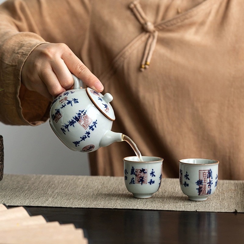 【紅芳庭】 蘭亭序 青花瓷 泡茶壺 陶瓷茶壺 茶具/茶壺 原葉茶 功夫茶道專用泡茶器具 茶具用品-細節圖3