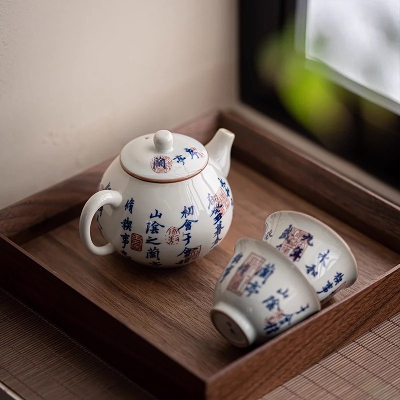 【紅芳庭】 蘭亭序 青花瓷 泡茶壺 陶瓷茶壺 茶具/茶壺 原葉茶 功夫茶道專用泡茶器具 茶具用品-細節圖4