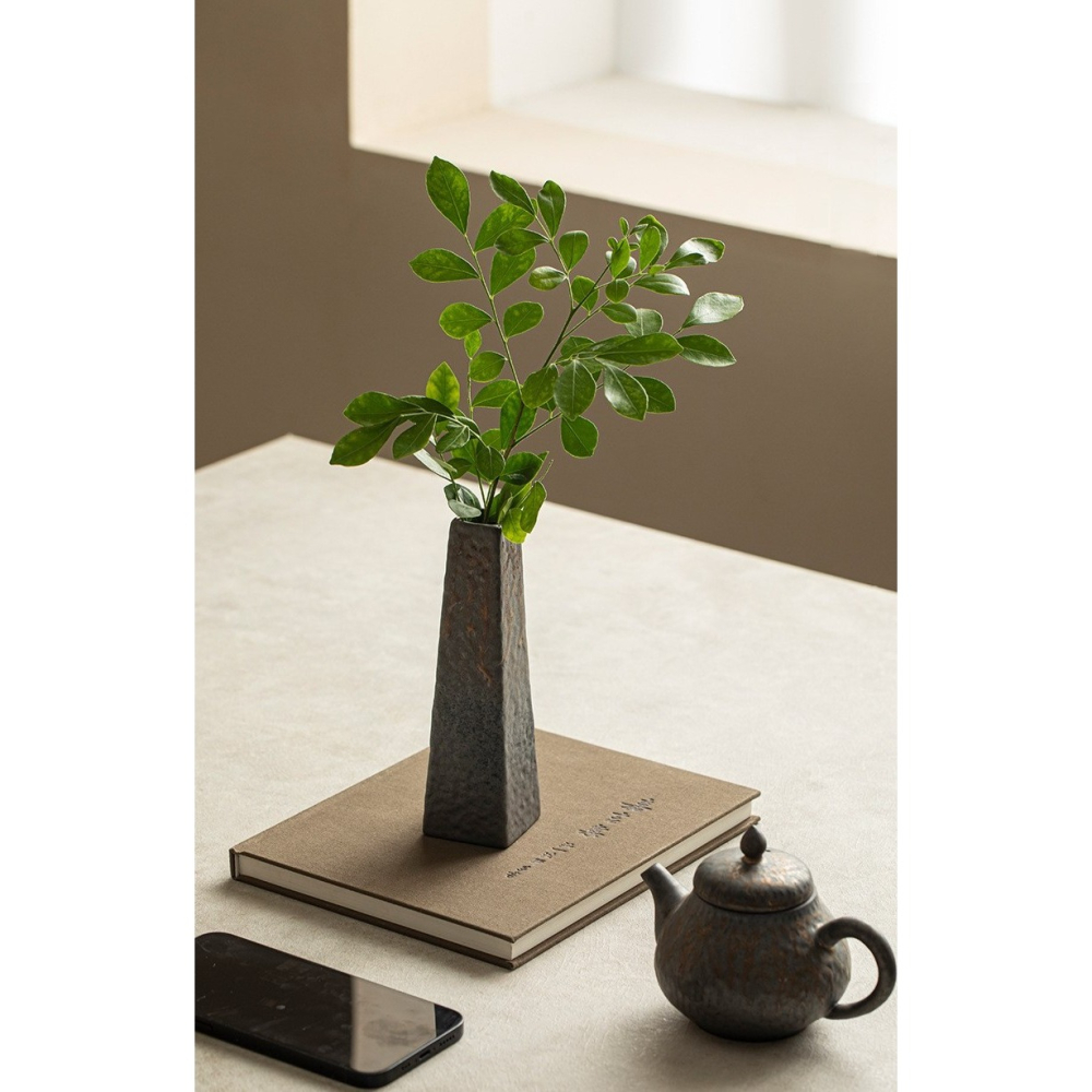 【紅芳庭】鎏金色 石韻 花器 日式 插花 花瓶 茶道花器/花插 功夫茶道專用器具 泡茶用具-細節圖5