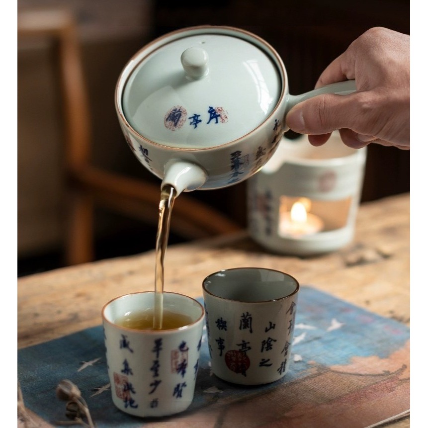 【紅芳庭】蘭亭序 青花瓷 泡茶壺 陶瓷茶壺 茶具/茶壺 原葉茶 功夫茶道專用泡茶器具 茶具用品-細節圖2