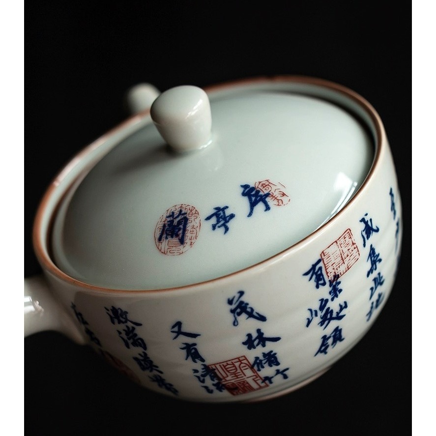 【紅芳庭】蘭亭序 青花瓷 泡茶壺 陶瓷茶壺 茶具/茶壺 原葉茶 功夫茶道專用泡茶器具 茶具用品-細節圖3