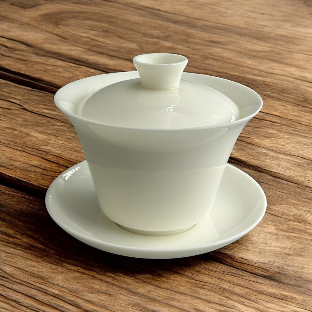 【紅芳庭】極品羊脂玉瓷 三才蓋碗 福緣 130ml 蓋杯/蓋碗 茶具/泡茶器 白瓷 功夫茶道專用器具 泡茶用具-細節圖2