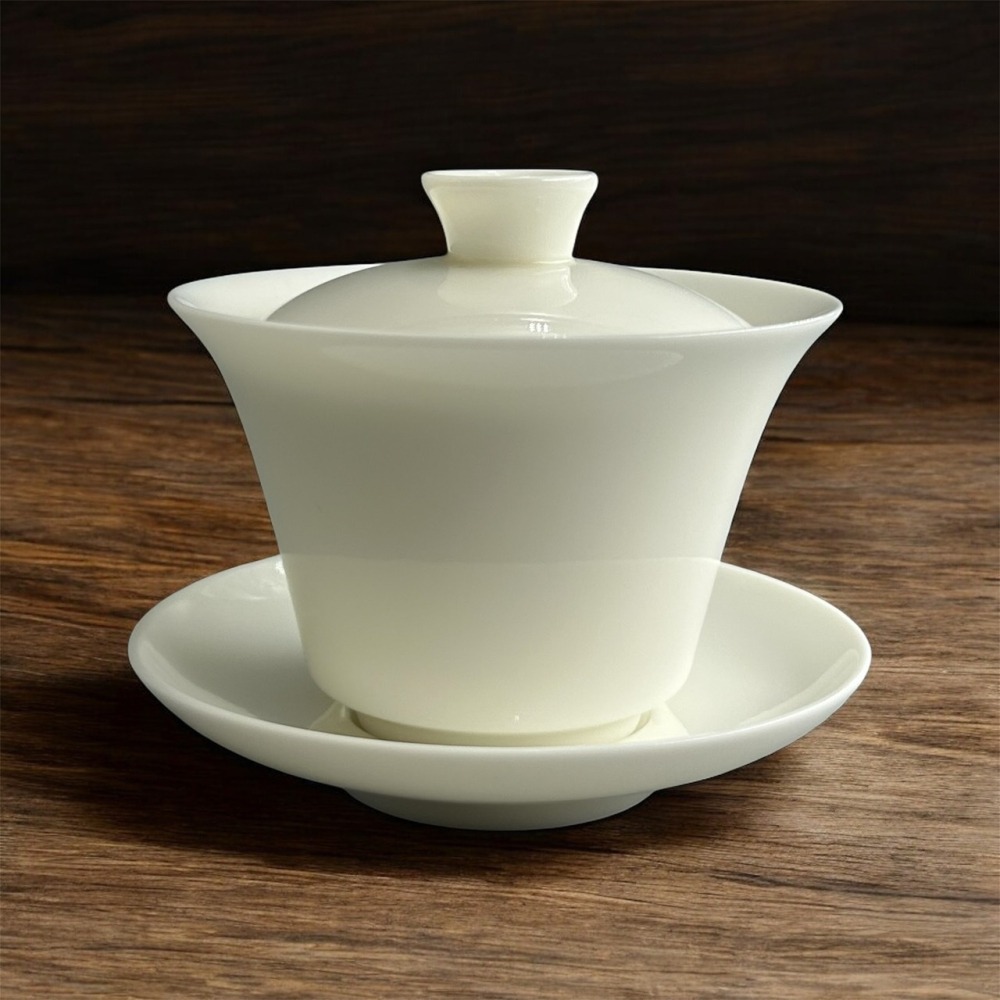 【紅芳庭】極品羊脂玉瓷 三才蓋碗 福緣 130ml 蓋杯/蓋碗 茶具/泡茶器 白瓷 功夫茶道專用器具 泡茶用具-細節圖3