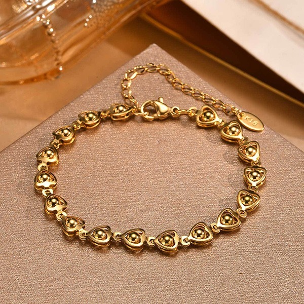 《 QBOX 》FASHION 飾品【GBR-1953】 精緻個性金色心形圓球鈦鋼手鍊/手環-細節圖5