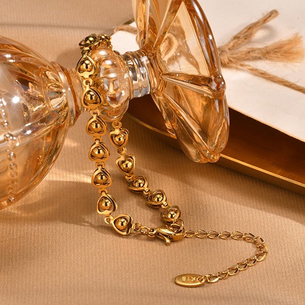 《 QBOX 》FASHION 飾品【GBR-1953】 精緻個性金色心形圓球鈦鋼手鍊/手環-細節圖6