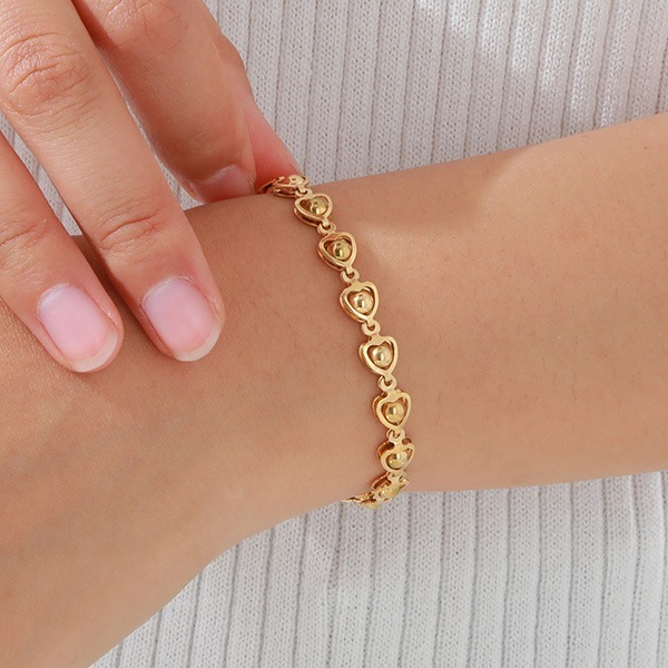 《 QBOX 》FASHION 飾品【GBR-1953】 精緻個性金色心形圓球鈦鋼手鍊/手環-細節圖7