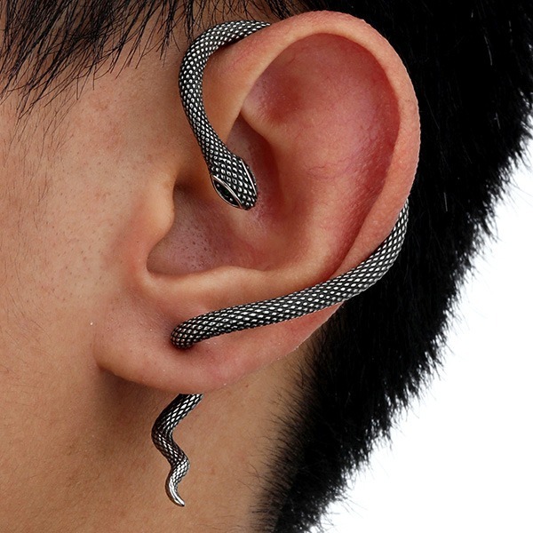 《 QBOX 》FASHION 飾品【GED786】精緻個性復古綠眼立體蛇行環繞鑄造鈦鋼耳環/耳飾(左耳)-細節圖5