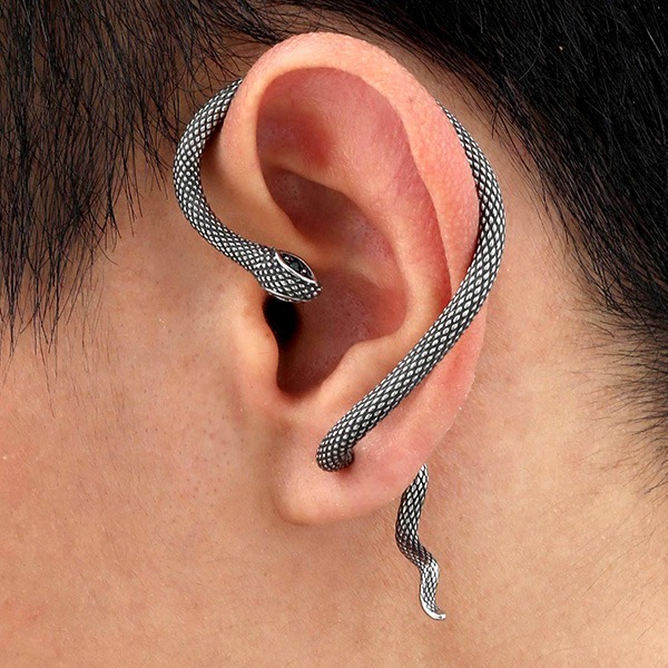 《 QBOX 》FASHION 飾品【GED786】精緻個性復古綠眼立體蛇行環繞鑄造鈦鋼耳環/耳飾(左耳)-細節圖6