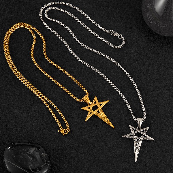 《QBOX 》FASHION 飾品【OGX2540】精緻個性五角星荷魯斯之眼鑄造鈦鋼墬子項鍊/掛飾-細節圖3