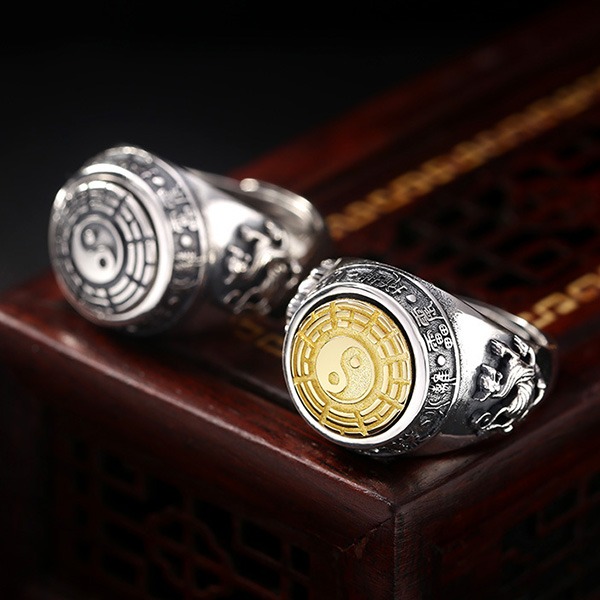 《 QBOX 》FASHION 飾品【TSR41126145】精緻個性復古可轉動九宮八卦純銀戒指/開口戒指-細節圖4