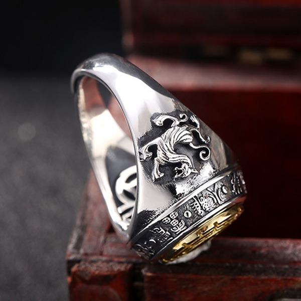 《 QBOX 》FASHION 飾品【TSR41126145】精緻個性復古可轉動九宮八卦純銀戒指/開口戒指-細節圖5