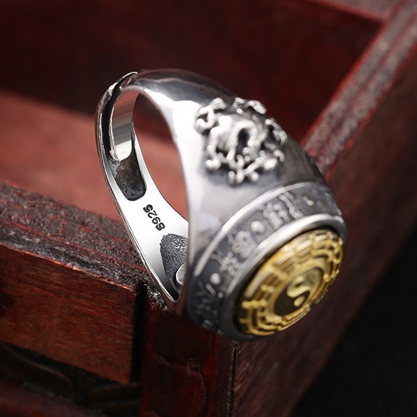 《 QBOX 》FASHION 飾品【TSR41126145】精緻個性復古可轉動九宮八卦純銀戒指/開口戒指-細節圖6