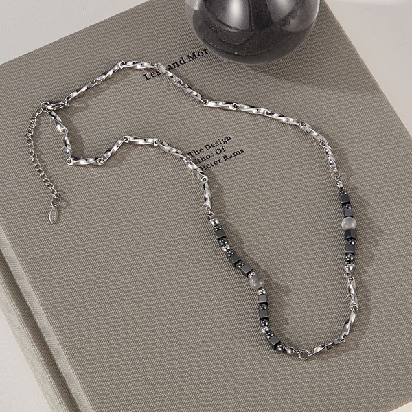 《QBOX 》FASHION 飾品【OGX2530】精緻個性復古黑膽石天然珠莫比烏斯鈦鋼項鍊/鎖骨鍊-細節圖3