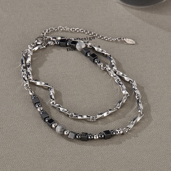 《QBOX 》FASHION 飾品【OGX2530】精緻個性復古黑膽石天然珠莫比烏斯鈦鋼項鍊/鎖骨鍊-細節圖5