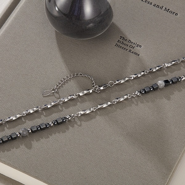 《QBOX 》FASHION 飾品【OGX2530】精緻個性復古黑膽石天然珠莫比烏斯鈦鋼項鍊/鎖骨鍊-細節圖6