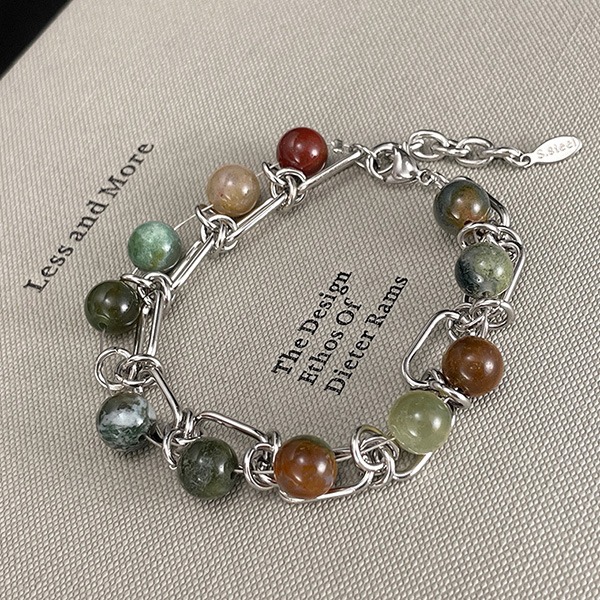 《 QBOX 》FASHION 飾品【OGS1611】 精緻個性圓珠彩色天然石雙層鈦疊戴鋼手鍊/手環-細節圖5