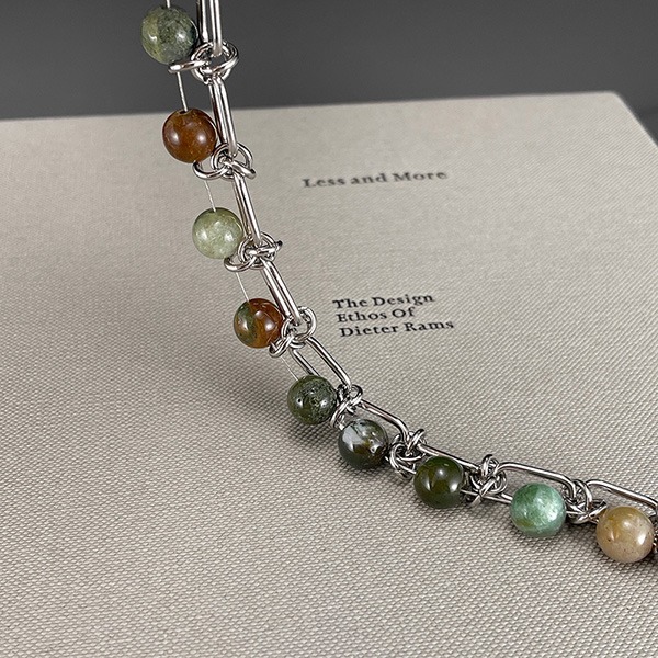 《 QBOX 》FASHION 飾品【OGS1611】 精緻個性圓珠彩色天然石雙層鈦疊戴鋼手鍊/手環-細節圖6