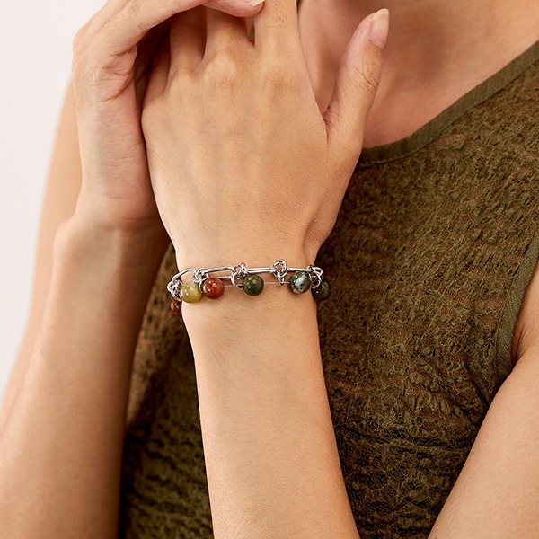 《 QBOX 》FASHION 飾品【OGS1611】 精緻個性圓珠彩色天然石雙層鈦疊戴鋼手鍊/手環-細節圖7