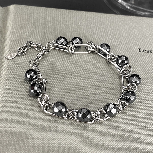 《 QBOX 》FASHION 飾品【OGS1612】精緻個性高質感黑膽石雙層鈦疊戴鋼手鍊/手環-細節圖3