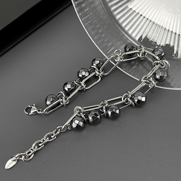 《 QBOX 》FASHION 飾品【OGS1612】精緻個性高質感黑膽石雙層鈦疊戴鋼手鍊/手環-細節圖4