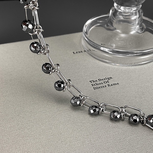 《 QBOX 》FASHION 飾品【OGS1612】精緻個性高質感黑膽石雙層鈦疊戴鋼手鍊/手環-細節圖6