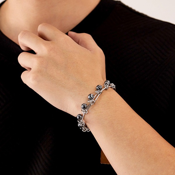 《 QBOX 》FASHION 飾品【OGS1612】精緻個性高質感黑膽石雙層鈦疊戴鋼手鍊/手環-細節圖7